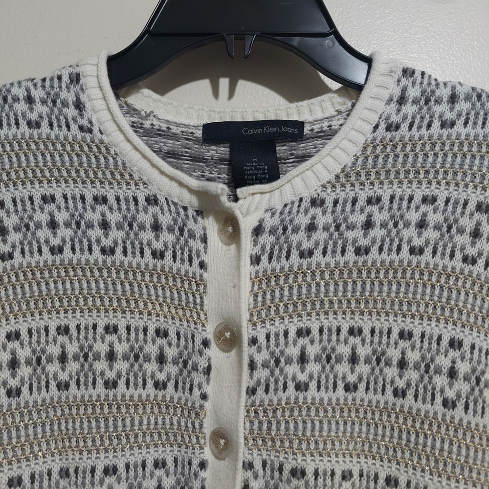 Calvin Klein Jeans Womens 4 Button Cardigan M Sweater Soft Long Sleeves Cotton - Picture 3 of 8